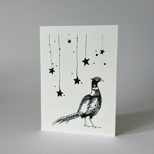 'Pheasant + stars' greetings card