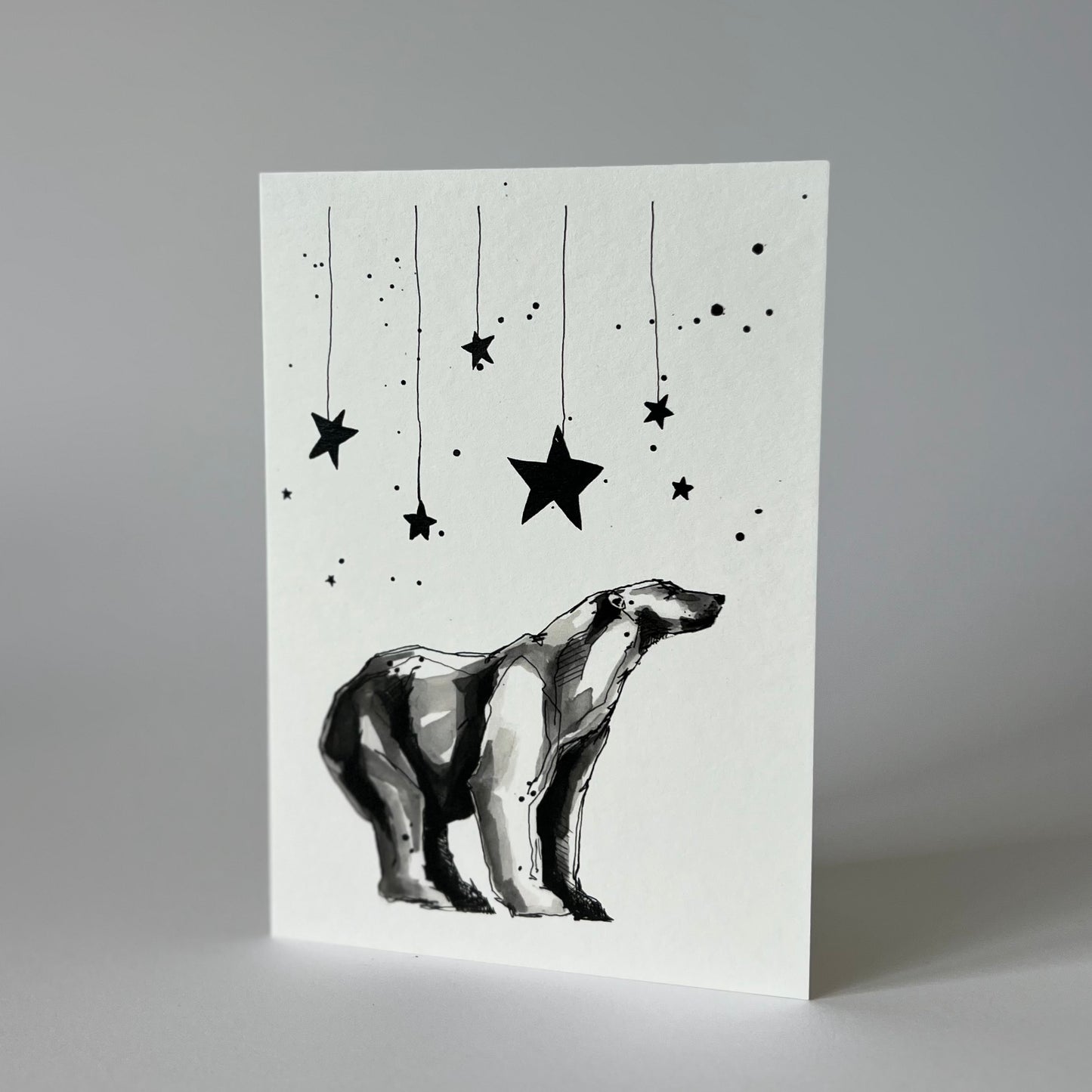 'Polar bear + stars' greetings card