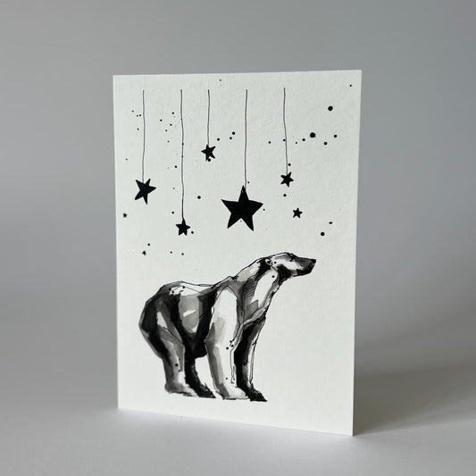 'Polar bear + stars' greetings card