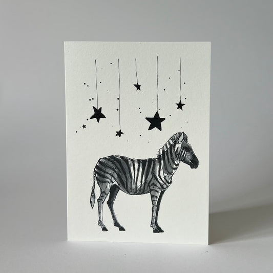 'Zebra + stars' greetings card